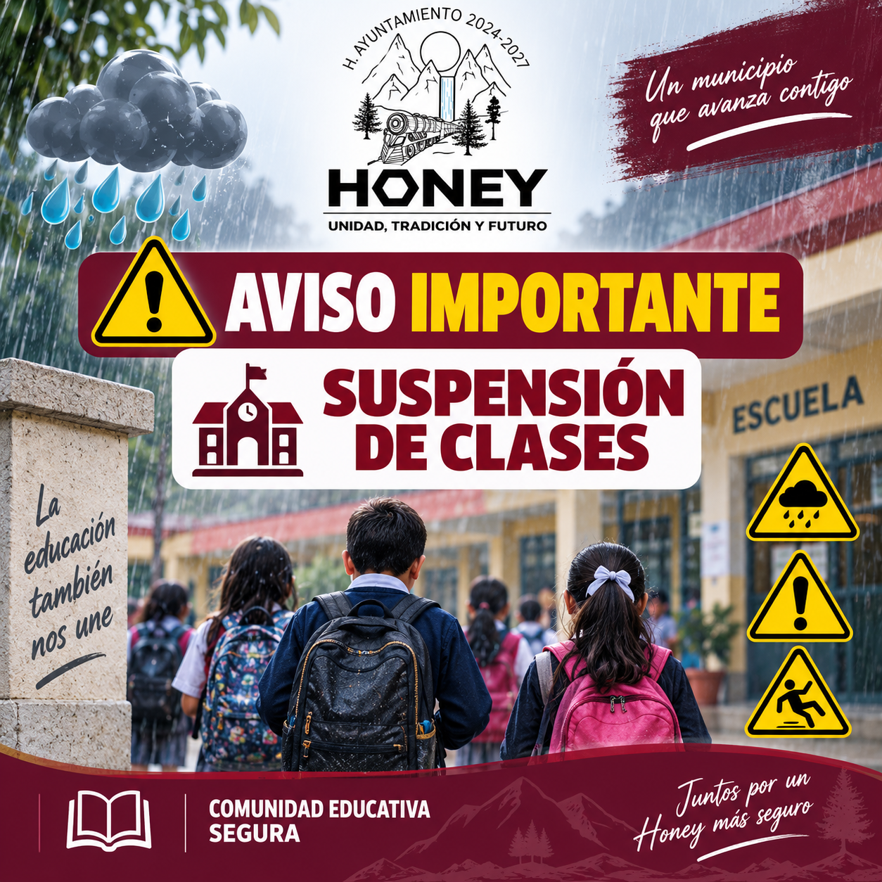 Imagen de la noticia: ⚠️ AVISO IMPORTANTE⚠️ | SUSPENSIÓN DE CLASES POR LLUVIAS 🌧️🏫